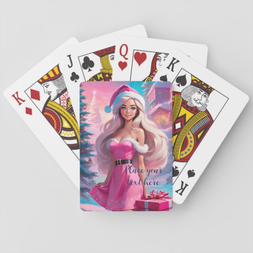 Beautiful Pink Christmas Girl 01 Playing Cards