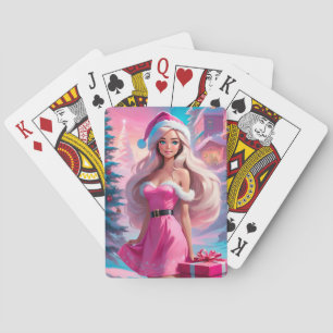 Beautiful Pink Christmas Girl 01 Poker Cards