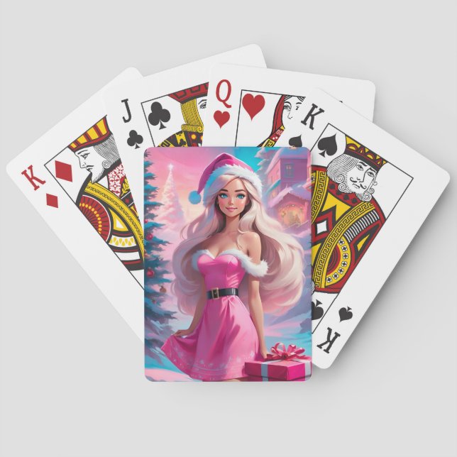 Beautiful Pink Christmas Girl 01 Poker Cards (Back)