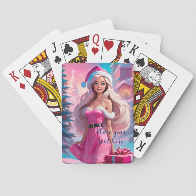 Beautiful Pink Christmas Girl 01 Poker Cards (Back)