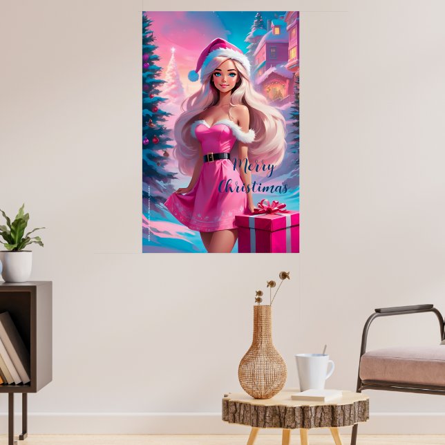 Beautiful Pink Christmas Girl 01 Poster (Living Room 3)