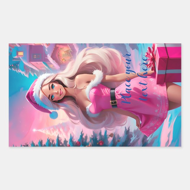Beautiful Pink Christmas Girl 01 Rectangular Sticker (Front)