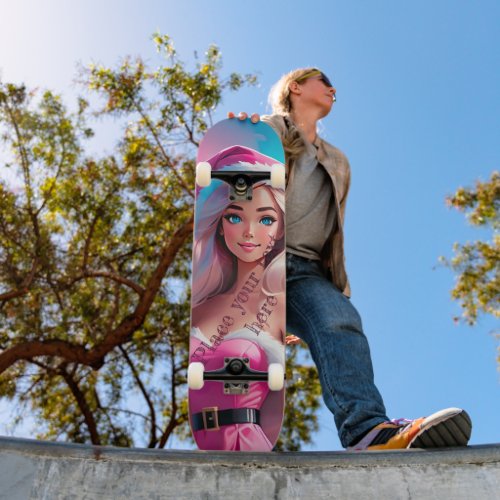 Beautiful Pink Christmas Girl 01 Skateboard