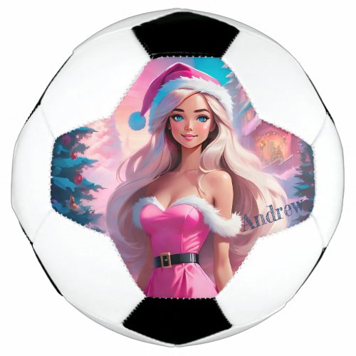 Beautiful Pink Christmas Girl 01 Soccer Ball