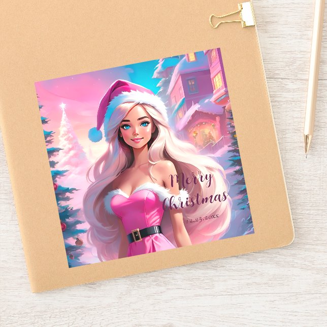 Beautiful Pink Christmas Girl 01 Sticker (Notebook)