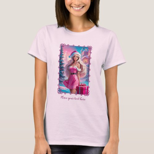 Beautiful Pink Christmas Girl 01 T_Shirt