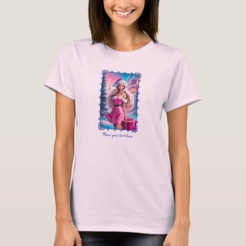 Beautiful Pink Christmas Girl 01 T_Shirt