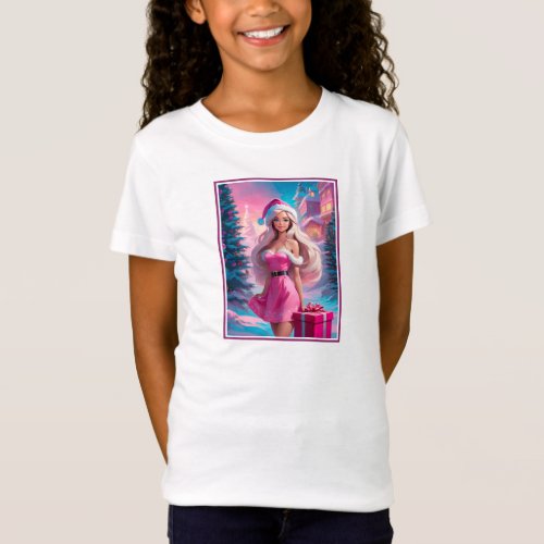 Beautiful Pink Christmas Girl 01 T_Shirt