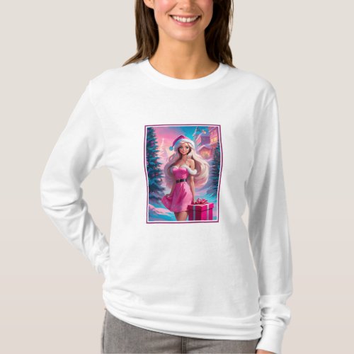 Beautiful Pink Christmas Girl 01 T_Shirt