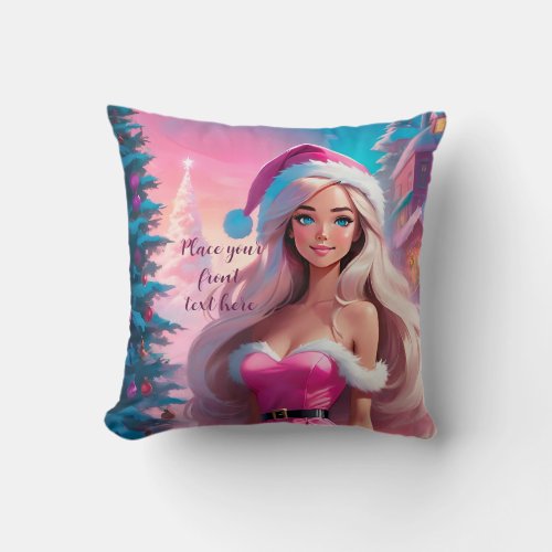 Beautiful Pink Christmas Girl 01 Throw Pillow