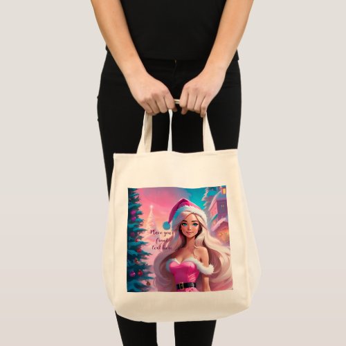 Beautiful Pink Christmas Girl 01 Tote Bag