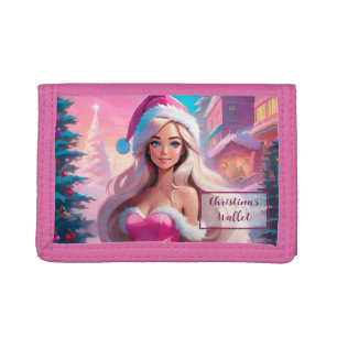 Beautiful Pink Christmas Girl 01 Tri-fold Wallet