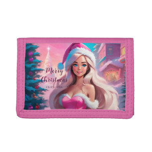 Beautiful Pink Christmas Girl 01 Tri-fold Wallet