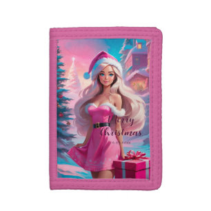 Beautiful Pink Christmas Girl 01 Tri-fold Wallet