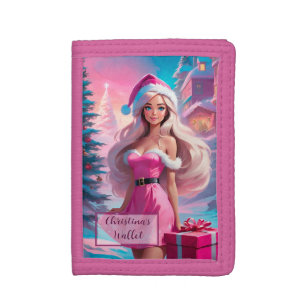 Beautiful Pink Christmas Girl 01 Tri-fold Wallet