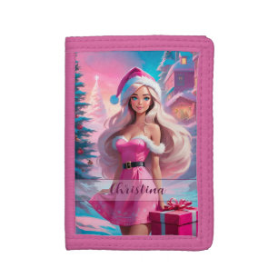 Beautiful Pink Christmas Girl 01 Tri-fold Wallet