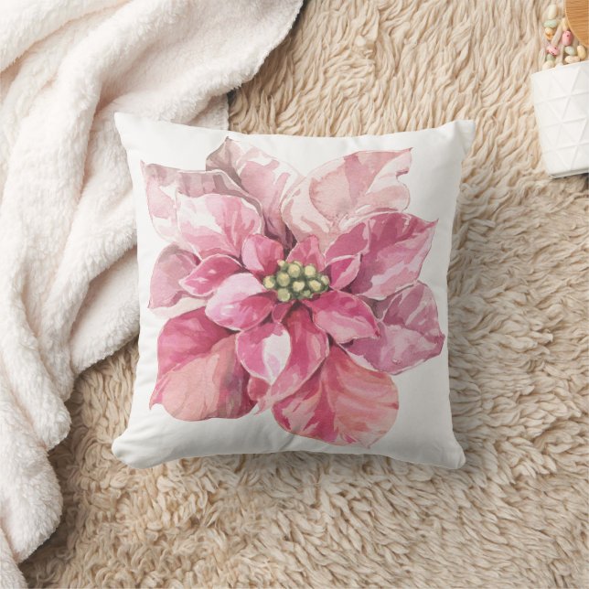 Beautiful Pink Christmas Poinsettia Throw Pillow (Blanket)