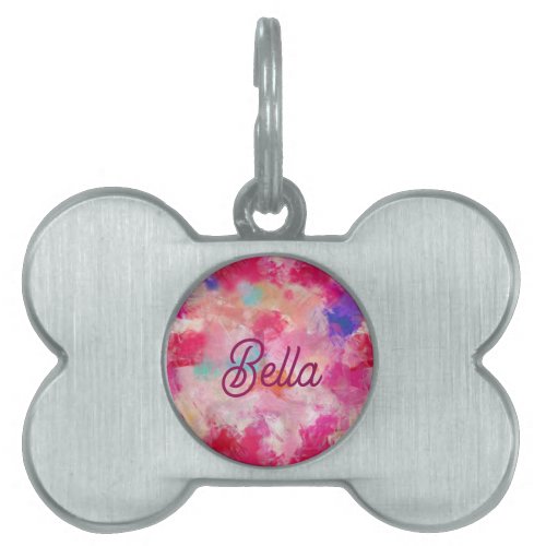 Beautiful Pink Colorful Abstract Personalized Pet ID Tag
