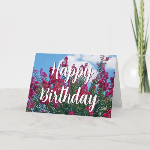 Beautiful Pink Crepe Myrtle Flowers Happy Birthday Card