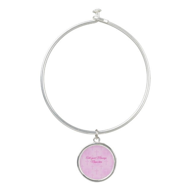Beautiful PINK Cross  Bangle Bracelet (Front)