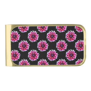 Beautiful Pink Dahlia Flower Nature Pattern Gold Finish Money Clip
