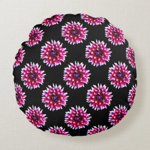 Beautiful Pink Dahlia Flower Nature Pattern Round Pillow