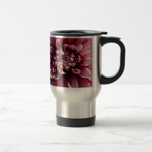 Beautiful pink dahlia flower travel mug