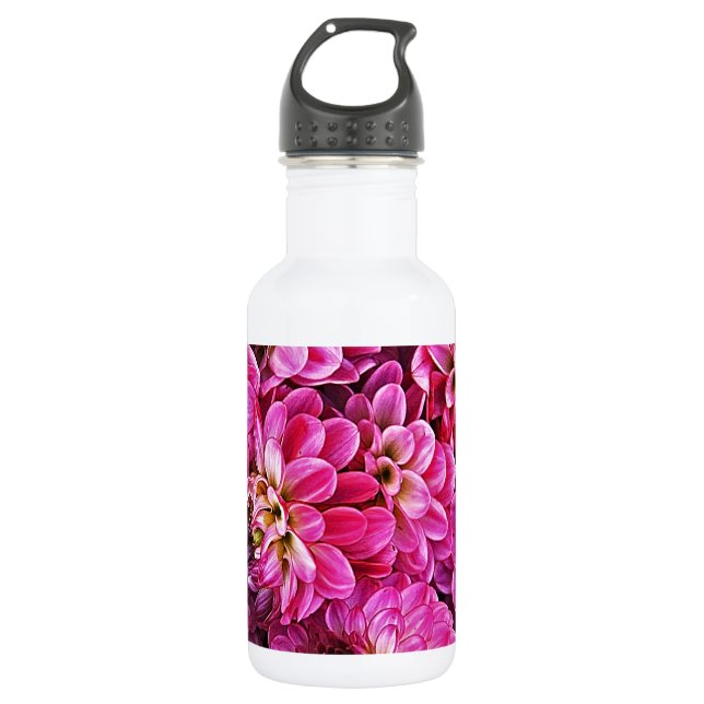 Beautiful pink dahlias water bottle (Front)