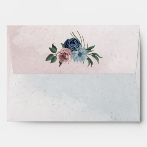 Beautiful pink dusty blue navy flowers greenery envelope