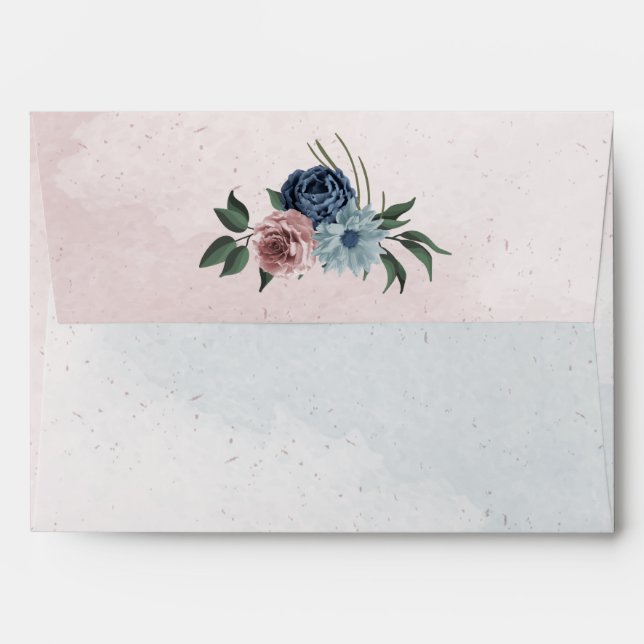 Beautiful pink dusty blue navy flowers greenery envelope (Back (Top Flap))