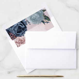 Beautiful pink dusty blue navy flowers greenery envelope liner