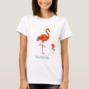 Beautiful Pink Flamingo Bird & Red Hibiscus Flower T-Shirt