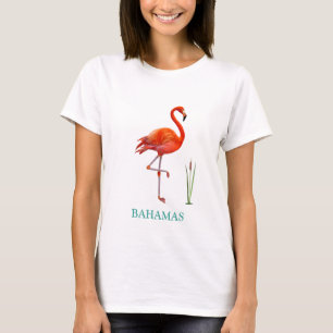 Beautiful Pink Flamingo Bird & Reed Plant T-Shirt