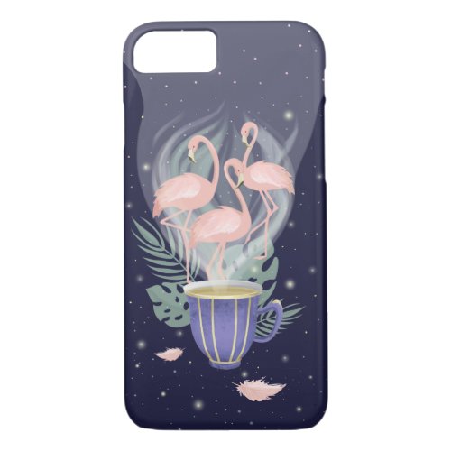 Beautiful Pink Flamingo Exotic Tea Time iPhone 87 Case