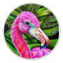Beautiful pink flamingo in front of green foliage ceramic knob
