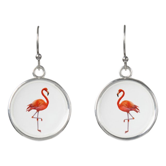 Beautiful Pink Flamingo on White Earrings (Front)