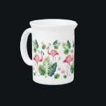 Beautiful Pink Flamingo pattern Beverage Pitcher<br><div class="desc">Pink flamingo and exotic tropical green leaves beautiful watercolor hand drawn illustration</div>