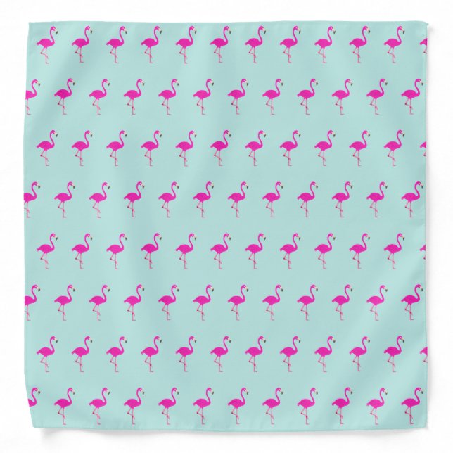 Beautiful Pink Flamingo Pattern on Light Blue Bandana (Front)