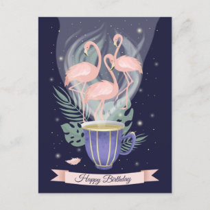 Beautiful Pink Flamingo Tea Time Postcard