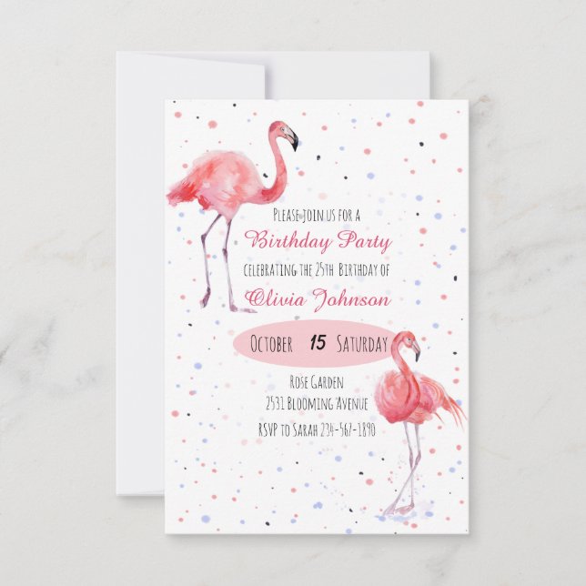 Beautiful Pink Flamingo Watercolor Invitation (Front)