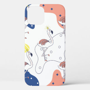 Beautiful pink flamingo with crown seamless patter iPhone 12 case