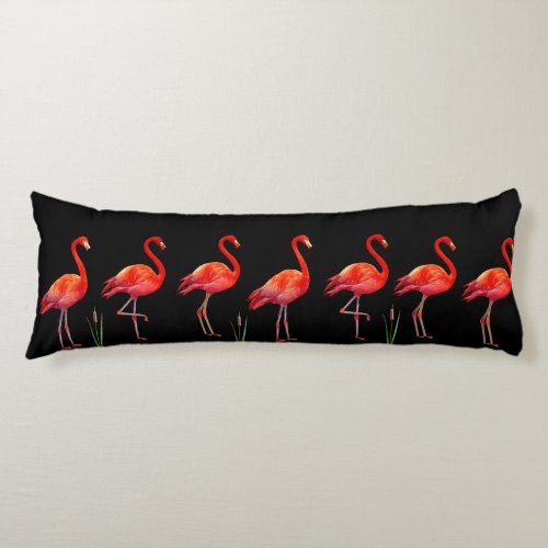 Beautiful Pink Flamingos on Black Body Pillow