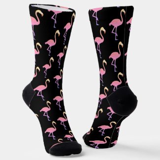 Beautiful Pink Flamingos on Black Crew