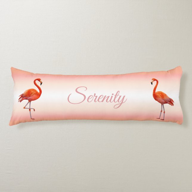 Beautiful Pink Flamingos on Light Coral Pink  Body Pillow (Front)
