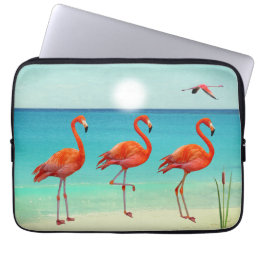 Beautiful Pink Flamingos on the Beach Laptop Sleeve