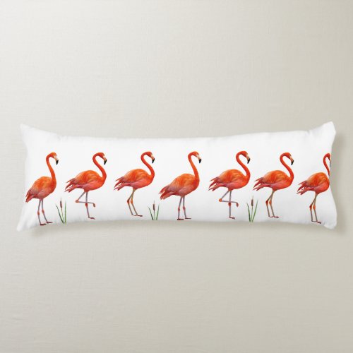 Beautiful Pink Flamingos on White Body Pillow