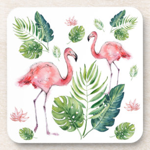 Beautiful pink flamingos pattern beverage coaster