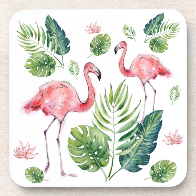Beautiful pink flamingos pattern beverage coaster (Front)