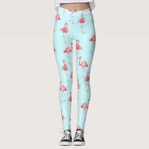 Beautiful pink flamingos pattern leggings