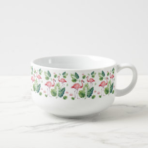 Beautiful pink flamingos pattern soup mug